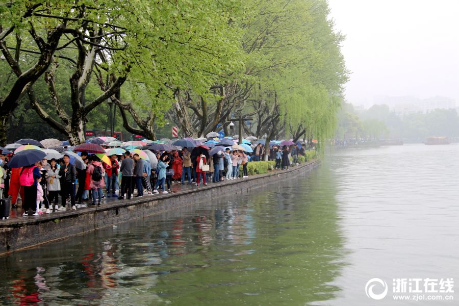 杭州西湖清明游客雨中游